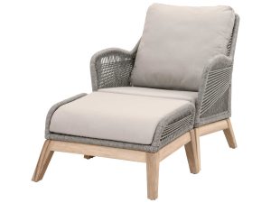 Teak Ottoman with Woven Rope and Cushion – Outdoor Furniture Made from Solid Teak Wood