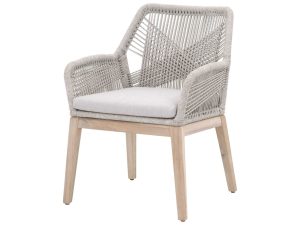 Teak Dining Arm Chair with Woven Rope, Aluminum Frame and Cushion – Modern Outdoor Dining Furniture
