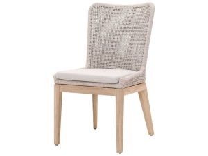 Teak Dining Chair with Woven Rope, Aluminum Frame and Cushion – Modern Outdoor Dining Furniture