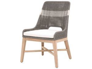 Teak Dining Chair Woven Rope Dove Flat and Cushion – Contemporary Outdoor Teak Furniture