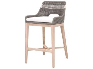 Modern Patio Bar Furniture - Teak Bar Stool With Woven Rope And Cushion MOD#02