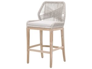 Garden Bar Furniture - Teak Bar Stool With Woven Rope And Cushion MOD#03