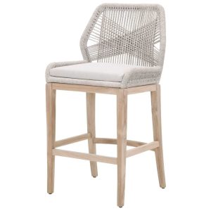 Garden Bar Furniture - Teak Bar Stool With Woven Rope And Cushion MOD#03