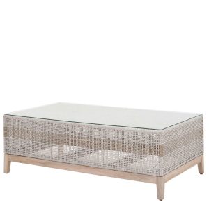 Teak Outdoor Furniture - Glorious Rectangular Coffee Table With Woven Rope