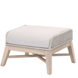 Ottoman With Woven Rope And Removable Cushion - Premium Outdoor Furniture