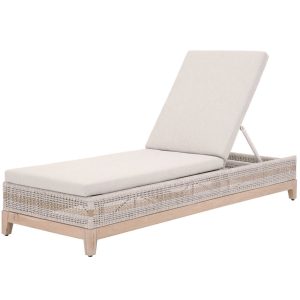 Chaise Lounge With Woven Rope And Cushion - Premium Teak Outdoor Furniture