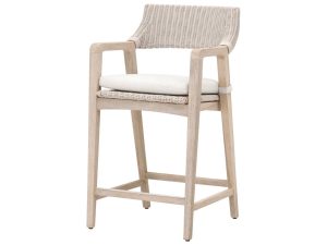 Osya Bar Stool With Woven Pure White Synthetic Gray Teak And Cushion - Outdoor Furniture Wholesale