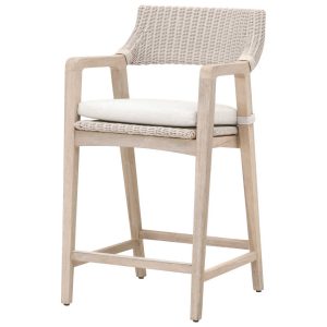Osya Bar Stool With Woven Pure White Synthetic Gray Teak And Cushion - Outdoor Furniture Wholesale